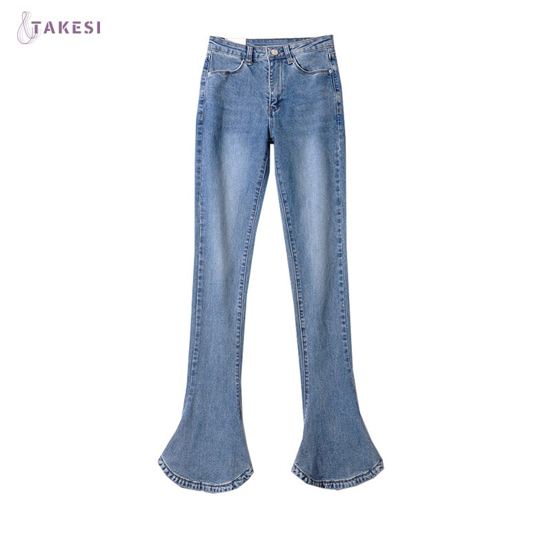 Women Solid Blue Sexy Slim High Waist Bootcut Jeans Simple Ladies Full Length Hip Lift Denim Flared Pants 2022 Summe